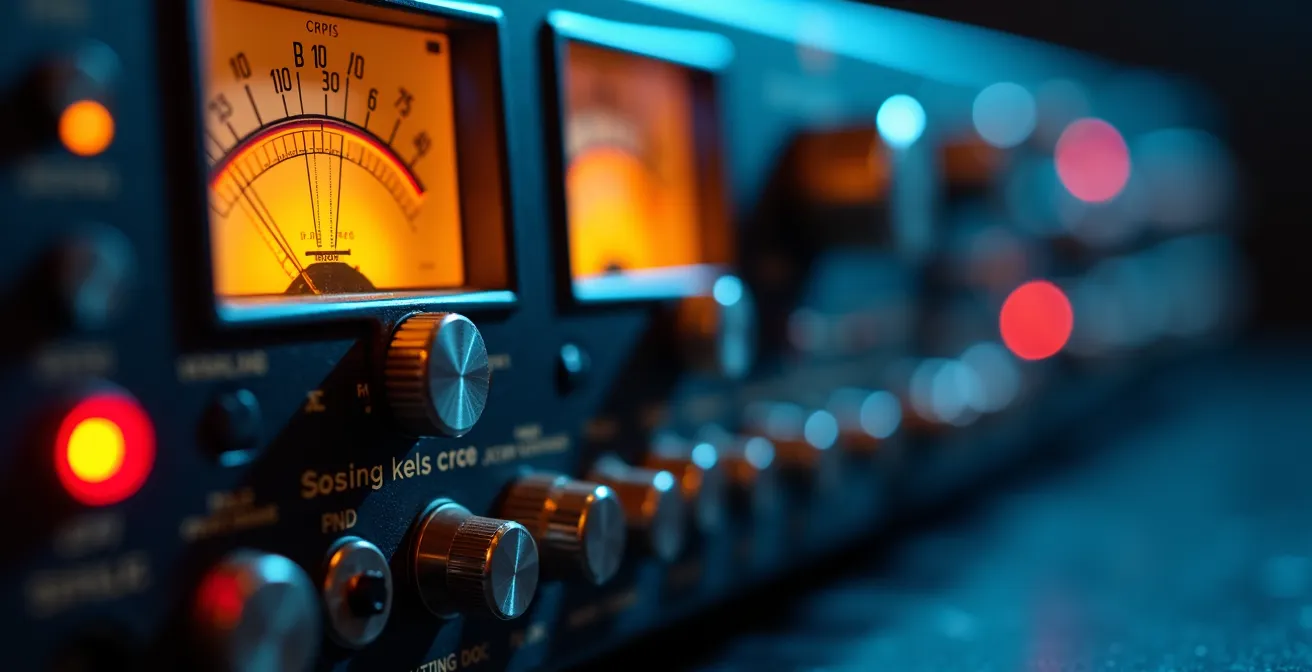 Gros plan sur des analyseurs de spectre affichant des courbes de fréquences colorées