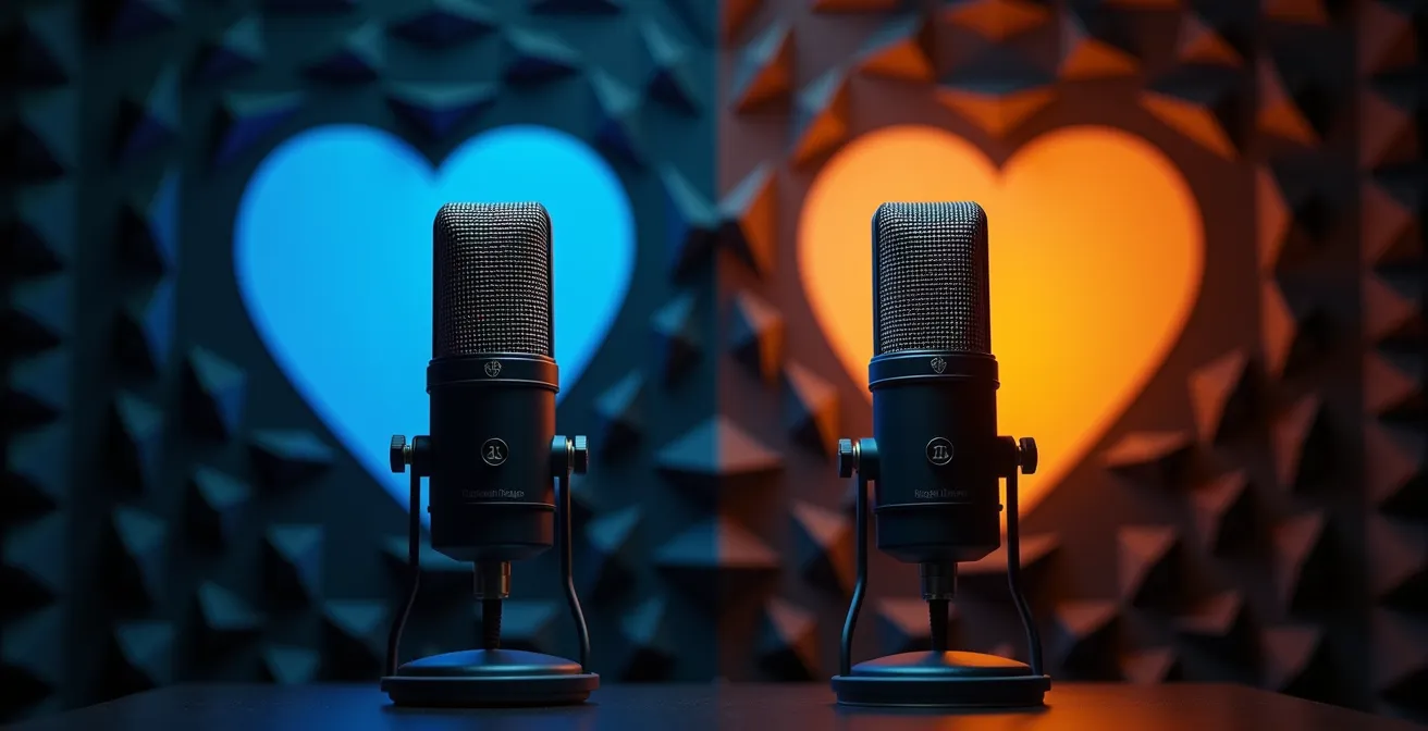 Comparaison visuelle des directivités cardioïde et omnidirectionnelle en studio