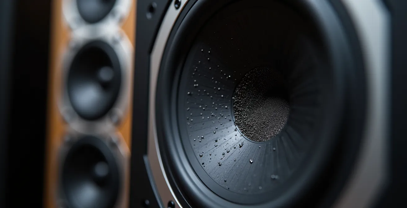 Vue comparative de différents designs d'enceintes de monitoring montrant évent frontal et radiateur passif