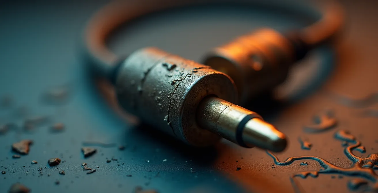 Détail macro de composants de studio montrant l'usure