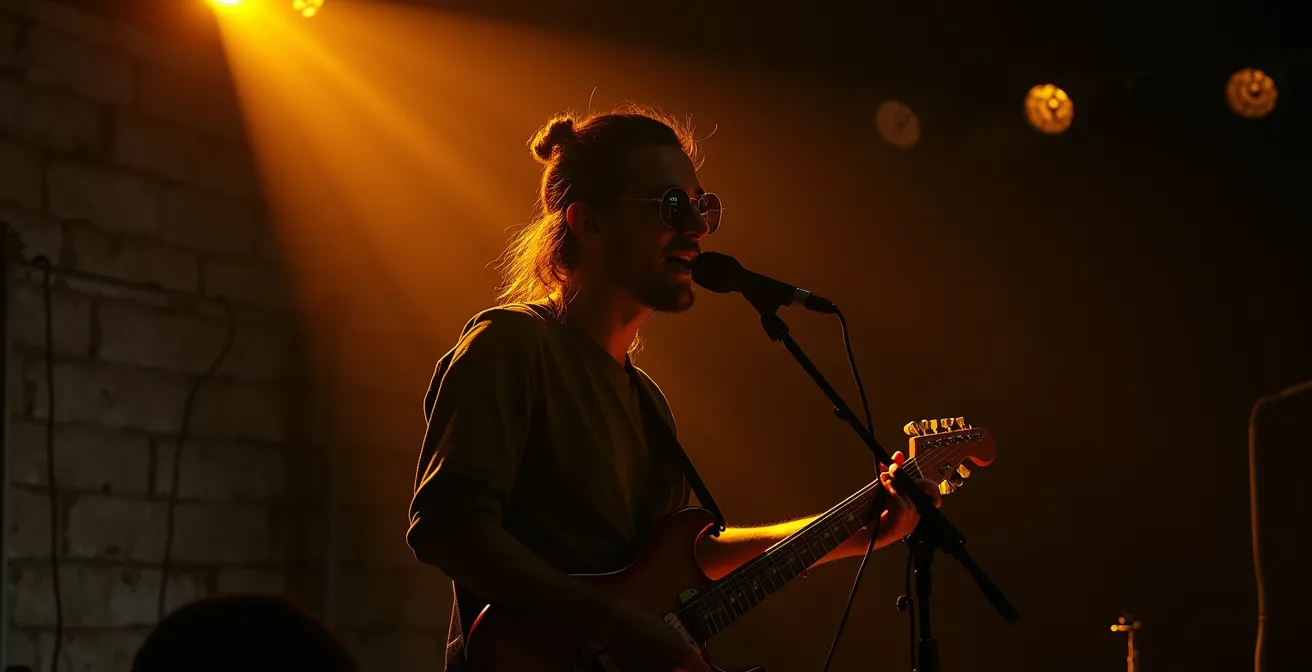 Configuration d'éclairage statique créant une atmosphère dramatique avec des moyens limités