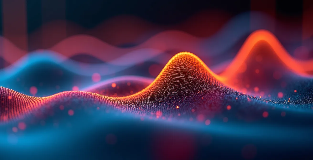 Gros plan sur écran affichant une courbe d'EQ dynamique avec résonance colorée