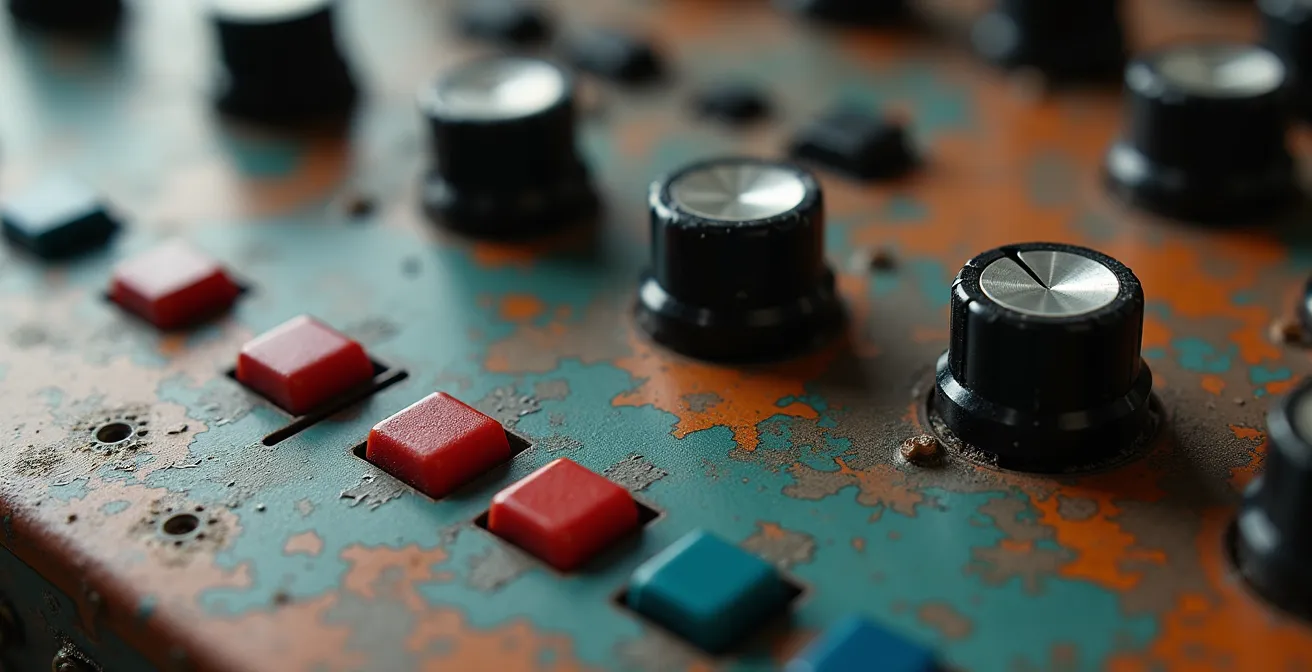 Inspection détaillée des défauts cosmétiques sur un synthétiseur vintage