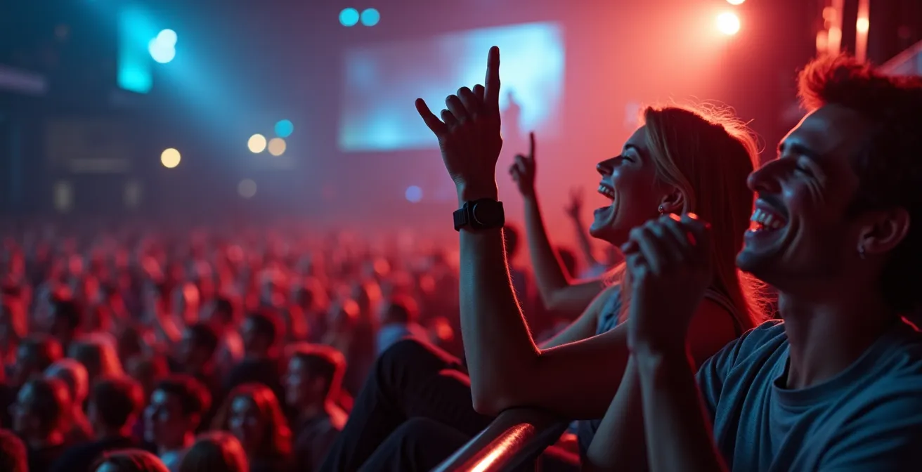 Vue depuis une zone VIP surélevée montrant l'avantage de perspective sur la scène