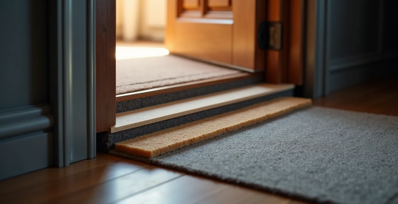 Vue latérale d'une porte avec différentes couches d'isolation acoustique