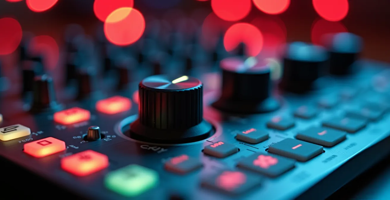 Vue macro de contrôleurs MIDI avec plusieurs boutons assignés à des macros d'effets