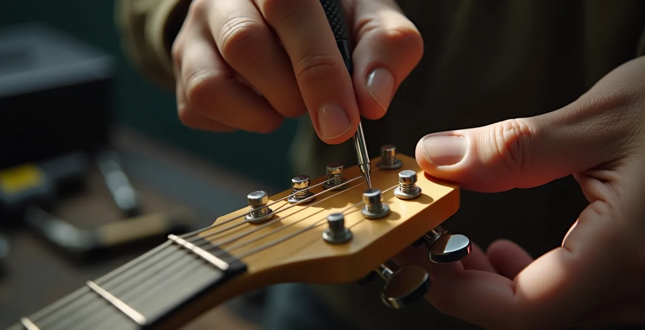 Installation de mécaniques autobloquantes sur une tête de guitare électrique