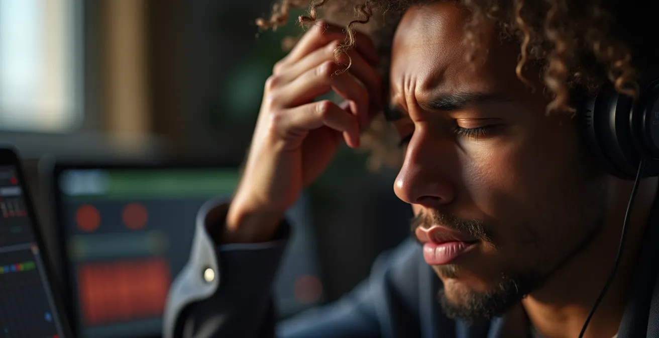 Artiste dans un studio montrant les difficultés du processus créatif