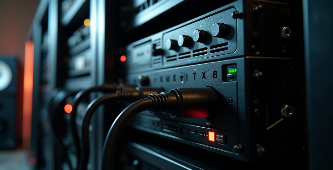 Installation d'un onduleur professionnel dans un rack de studio