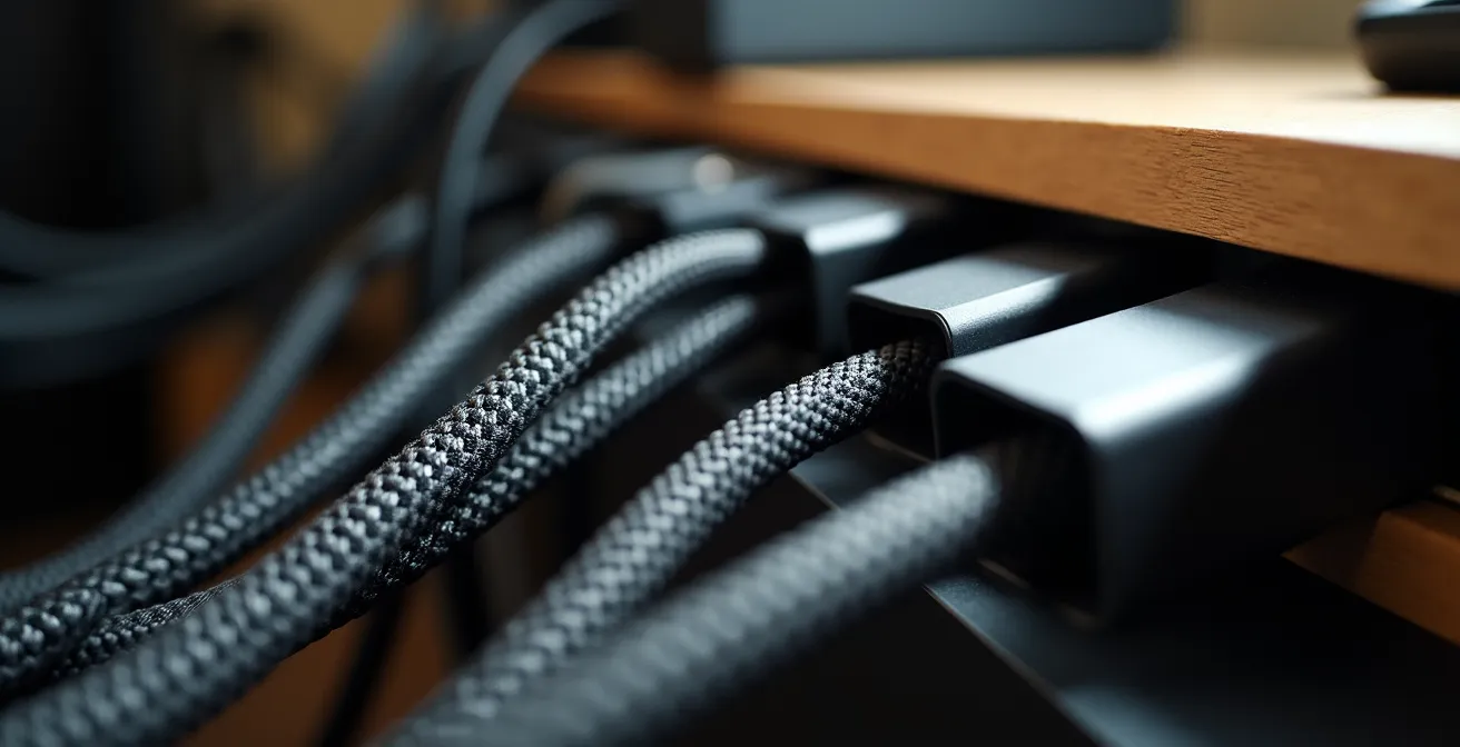 Système de gestion de câbles en trois zones dans un studio musical