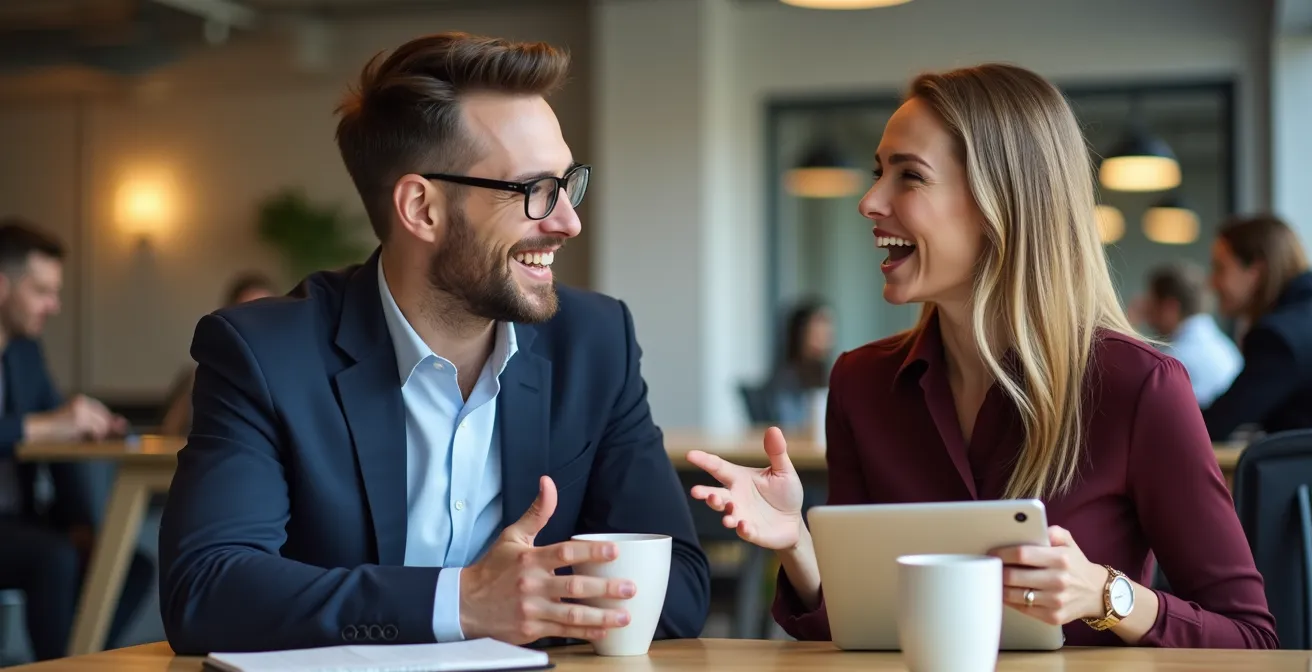 Professionnels de la musique échangeant dans un espace de coworking moderne