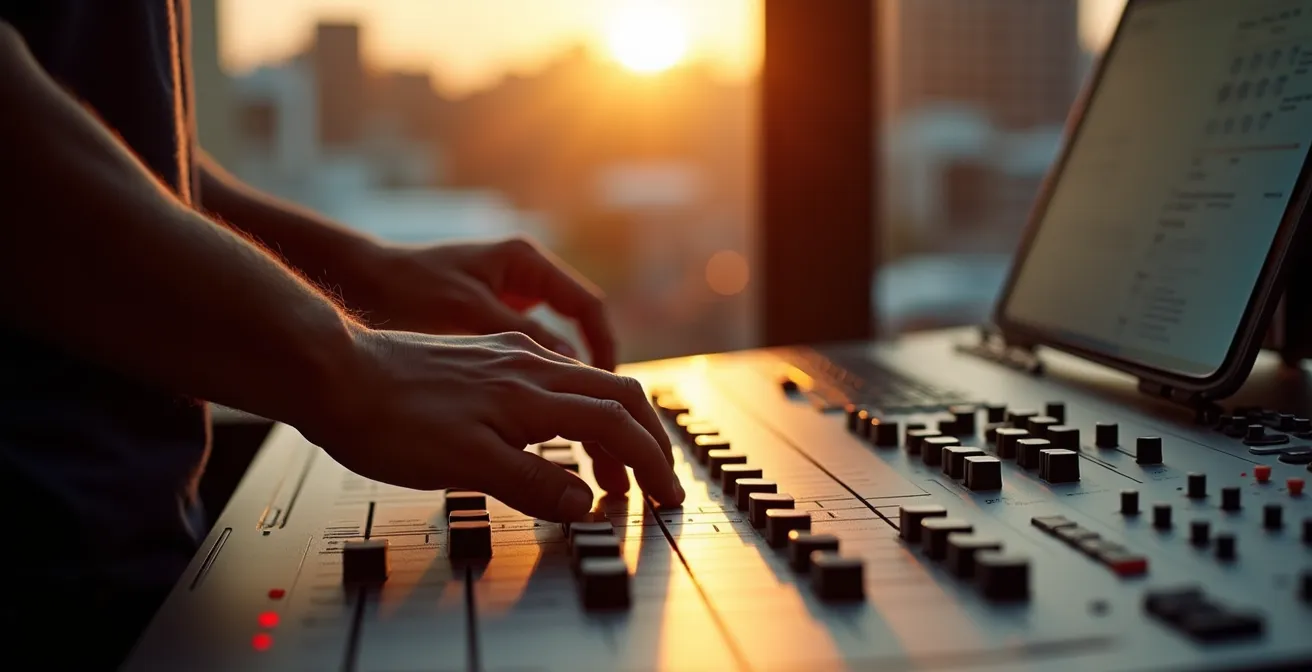 Console de mixage professionnelle avec réglages d'égalisation pour événement extérieur